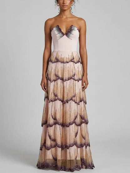 Embellished Butterfly Wing Evening Gown - XS - Dresses