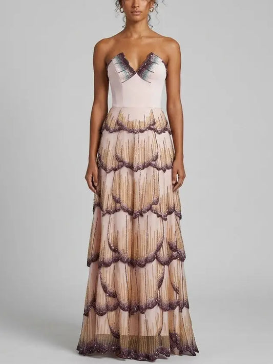 Embellished Butterfly Wing Evening Gown - XS - Dresses