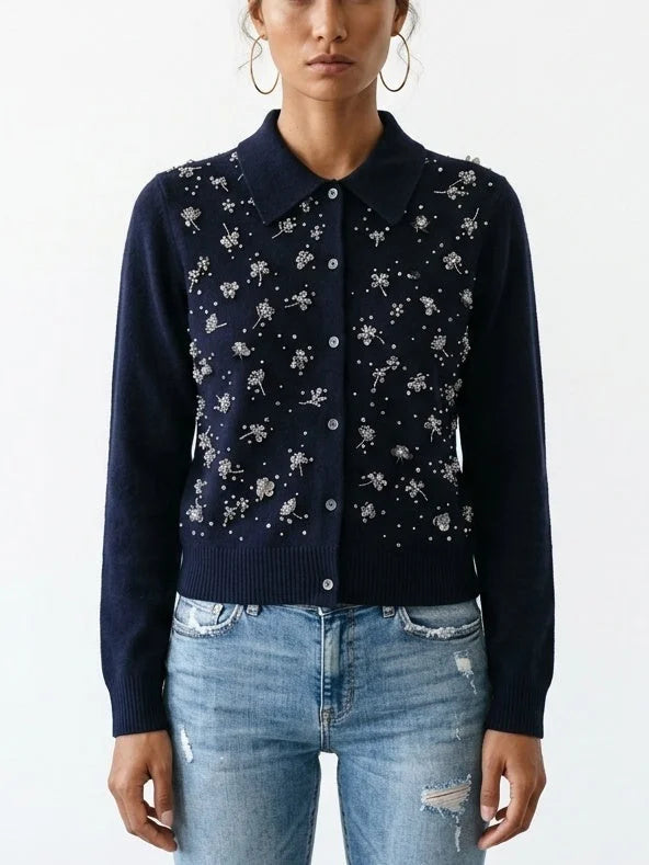 Embellished Cashmere Button Front Cardigan - Small - Sweaters & Knitwear