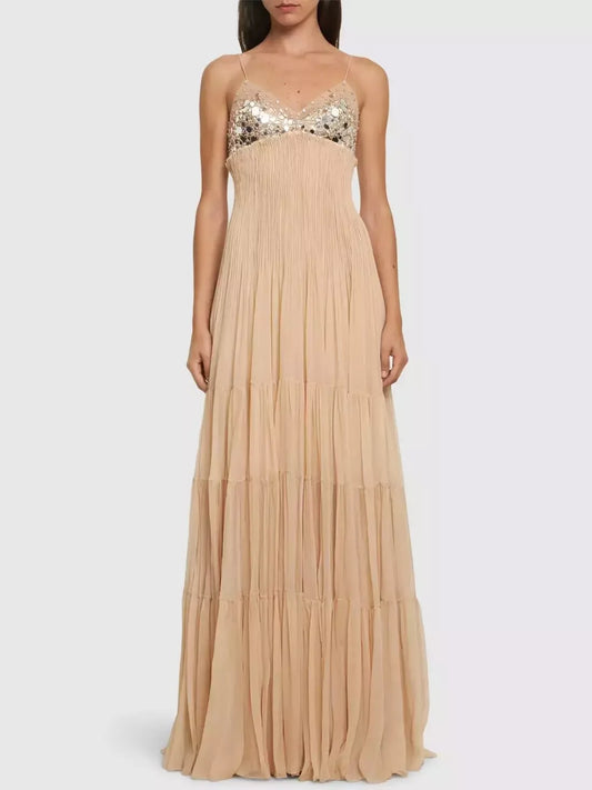Embellished Empire Waist Sleeveless Gown - Small - Dresses