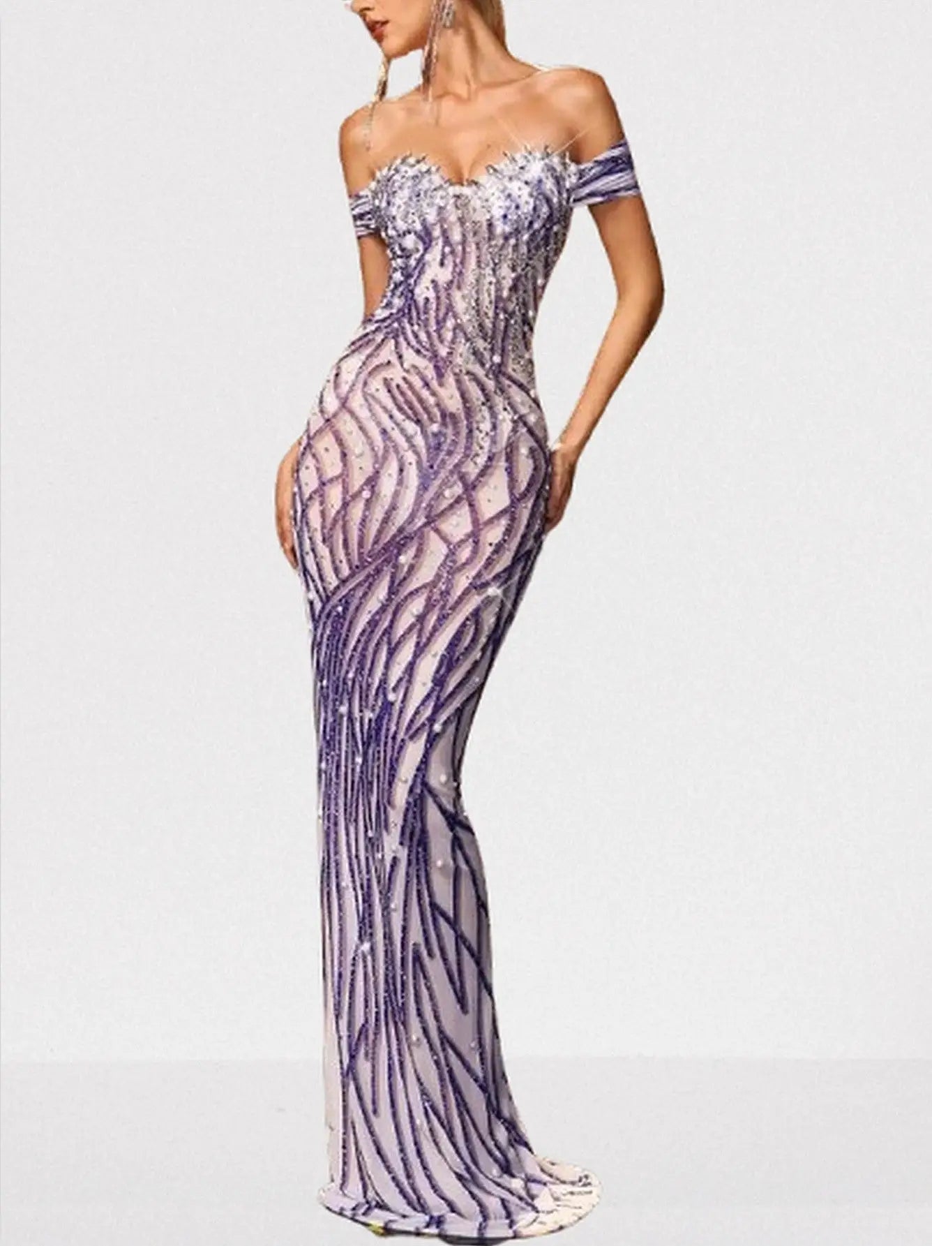 Embellished Off-Shoulder Pearl & Crystal Gown - XS - Dresses