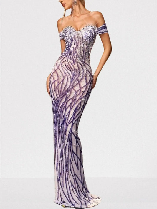 Embellished Off-Shoulder Pearl & Crystal Gown - XS - Dresses