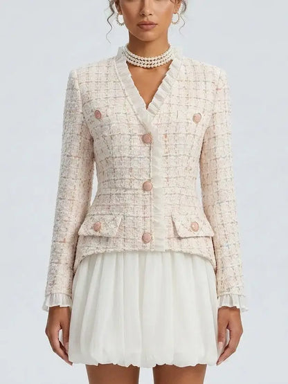 Tweed Mini Dress with Blazer Detail - Small - Dresses