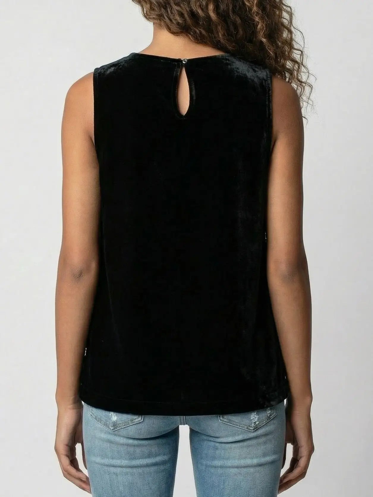 Embellished Black Velvet Tank Top - Tops