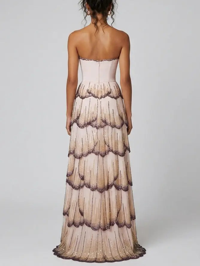 Embellished Butterfly Wing Evening Gown - Dresses