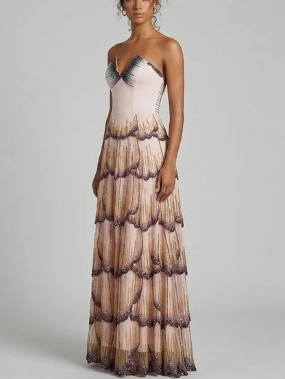 Embellished Butterfly Wing Evening Gown - Dresses