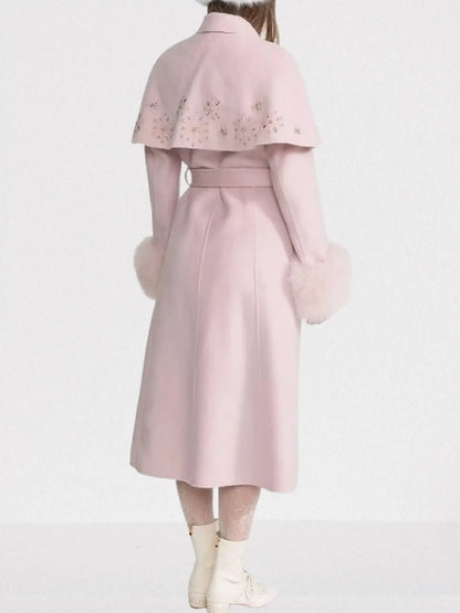 Embellished Cashmere-Blend Coat with Fox Fur Trim - Coats