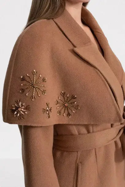 Embellished Cashmere-Blend Coat with Fox Fur Trim - Coats