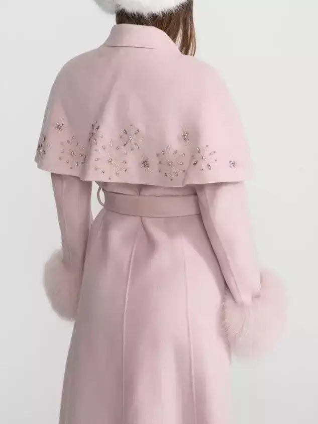 Embellished Cashmere-Blend Coat with Fox Fur Trim - Coats