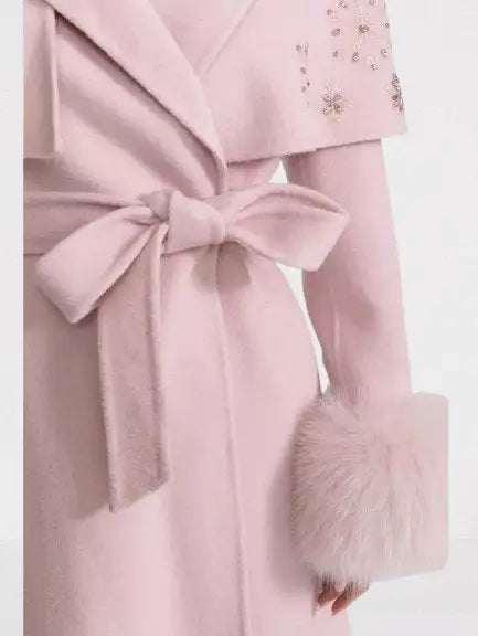 Embellished Cashmere-Blend Coat with Fox Fur Trim - Coats