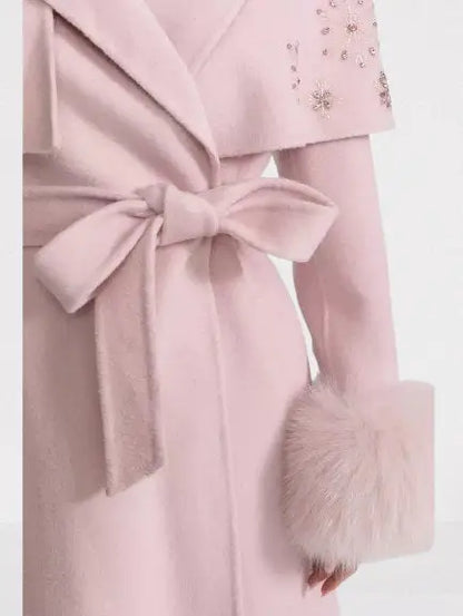 Embellished Cashmere-Blend Coat with Fox Fur Trim - Coats