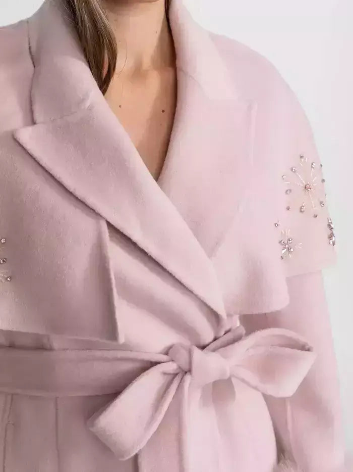 Embellished Cashmere-Blend Coat with Fox Fur Trim - Coats