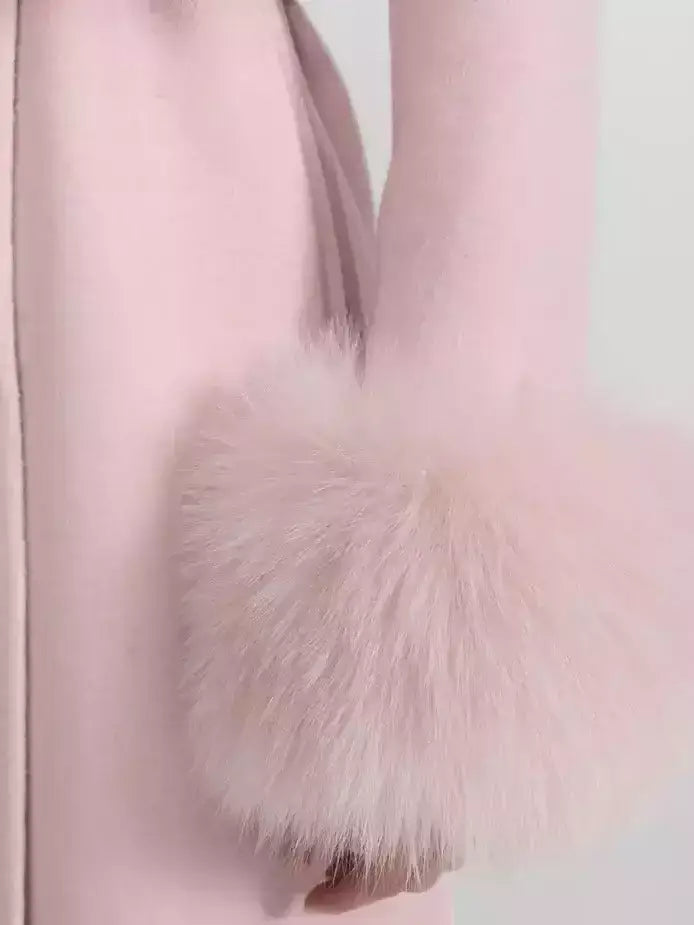 Embellished Cashmere-Blend Coat with Fox Fur Trim - Coats