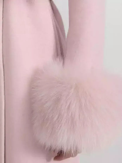 Embellished Cashmere-Blend Coat with Fox Fur Trim - Coats