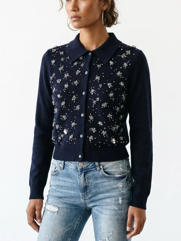 Embellished Cashmere Button Front Cardigan - Sweaters & Knitwear