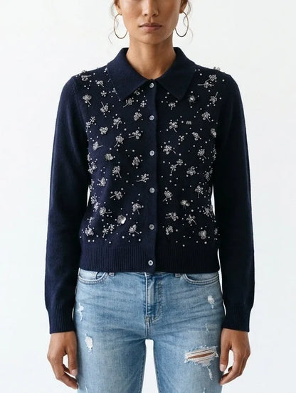 Embellished Cashmere Button Front Cardigan - Sweaters & Knitwear