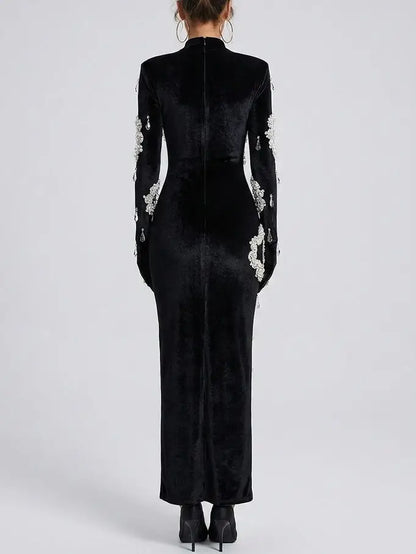 Feather and Sequin Embellished Strapless Mesh Gown - Dresses