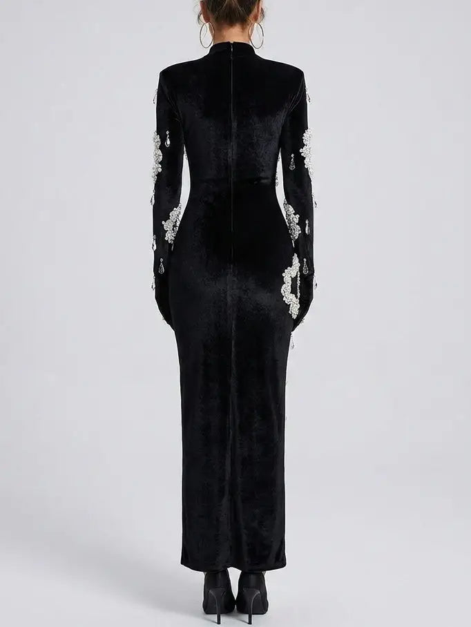 Feather and Sequin Embellished Strapless Mesh Gown - Dresses