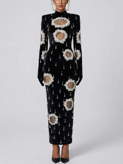 Feather and Sequin Embellished Strapless Mesh Gown - Dresses