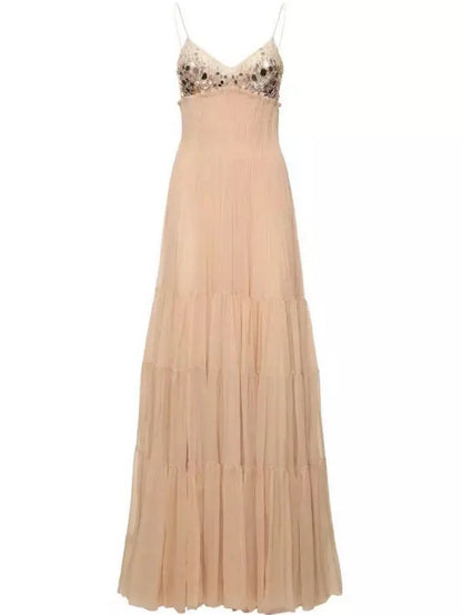 Embellished Empire Waist Sleeveless Gown - Dresses