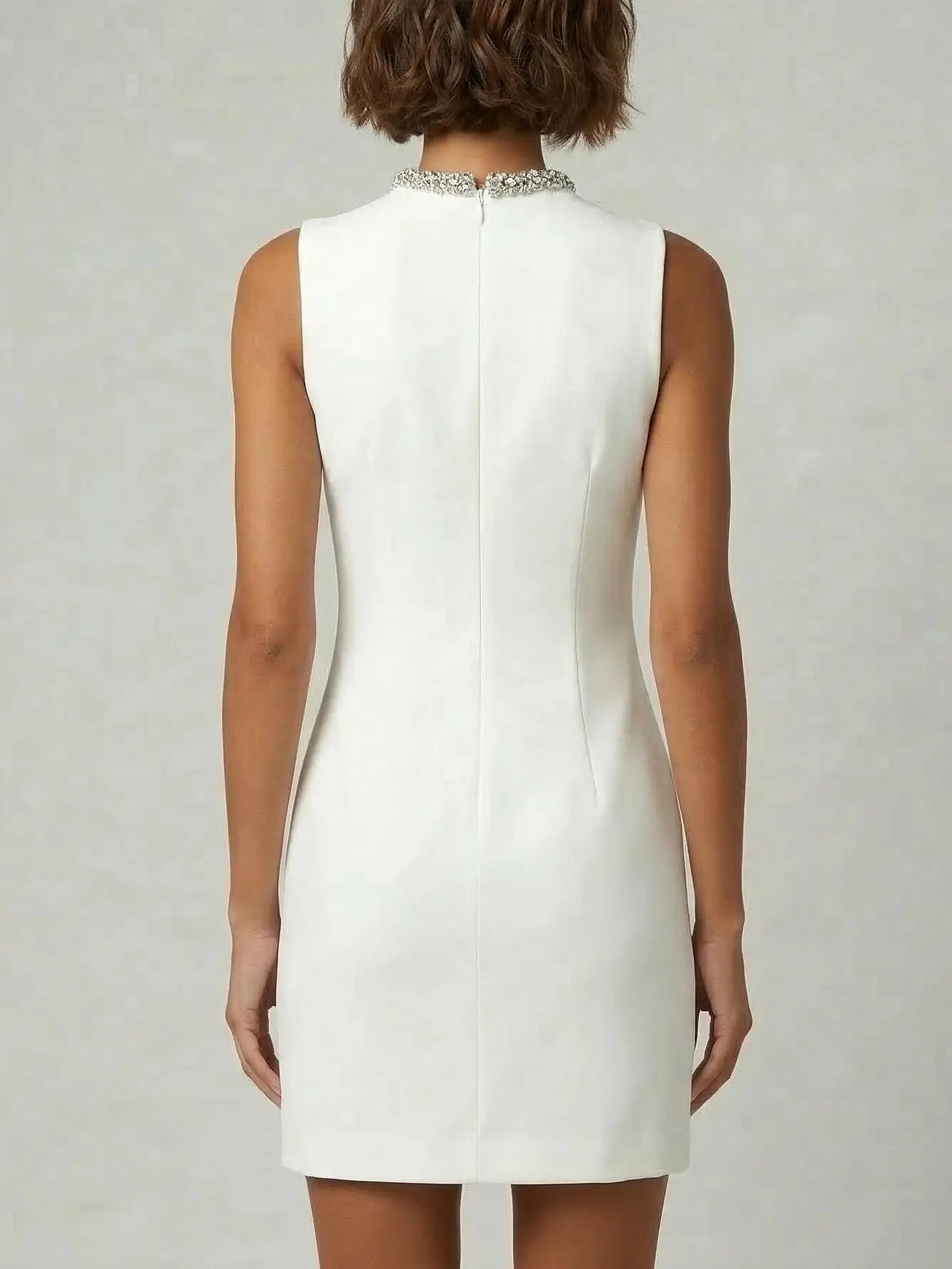 Embellished Keyhole Collar Sleeveless Mini Dress - Dresses