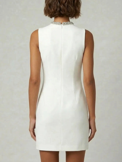 Embellished Keyhole Collar Sleeveless Mini Dress - Dresses
