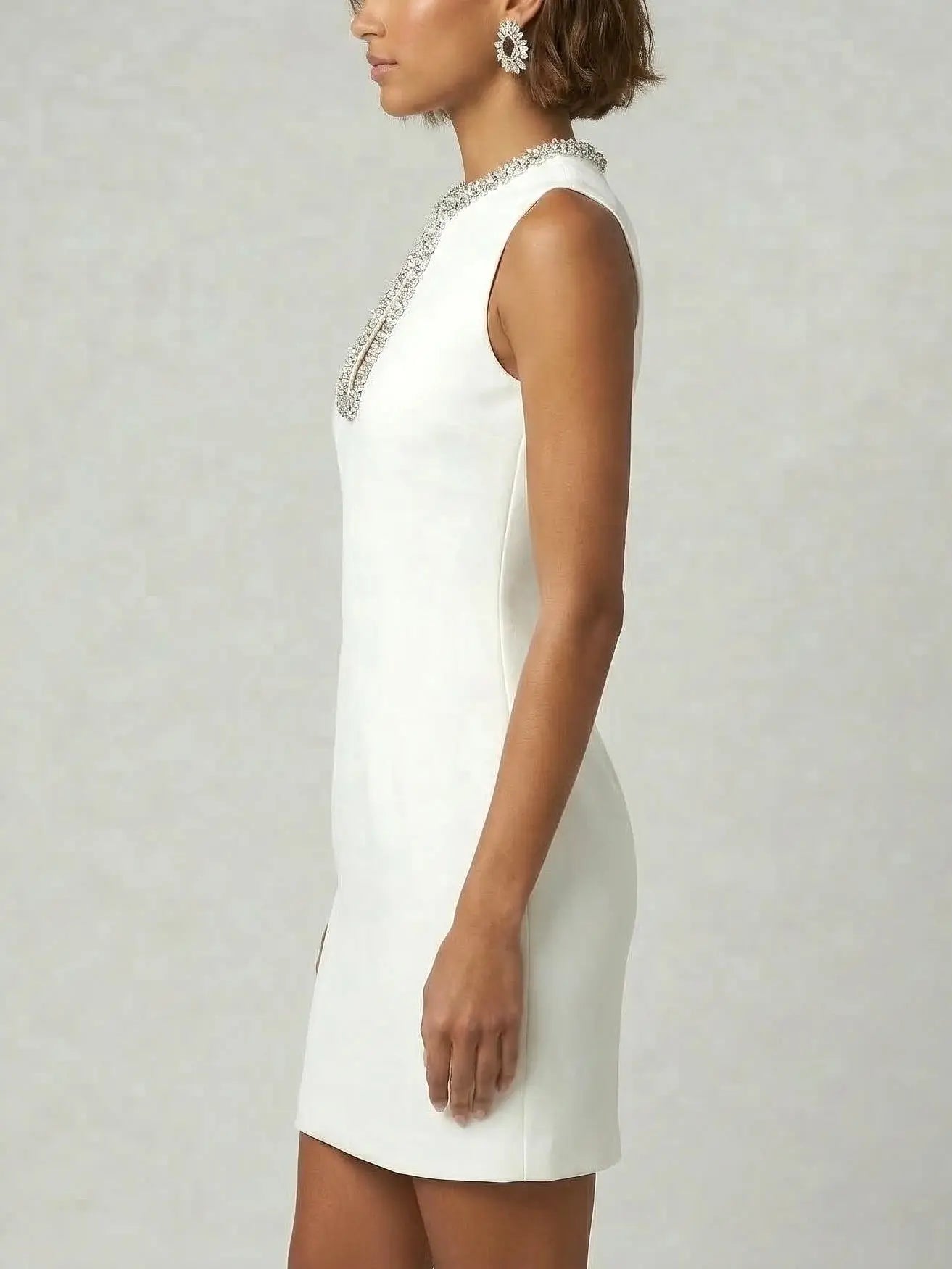 Embellished Keyhole Collar Sleeveless Mini Dress - Dresses