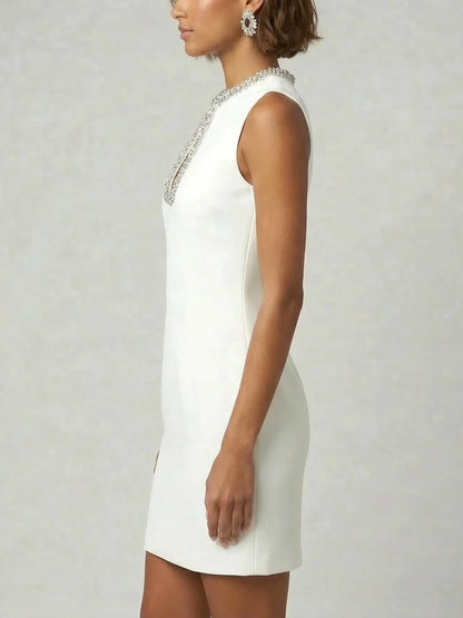 Embellished Keyhole Collar Sleeveless Mini Dress - Dresses