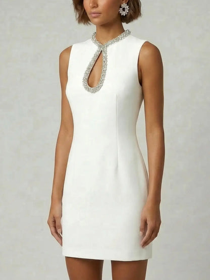 Embellished Keyhole Collar Sleeveless Mini Dress - Dresses