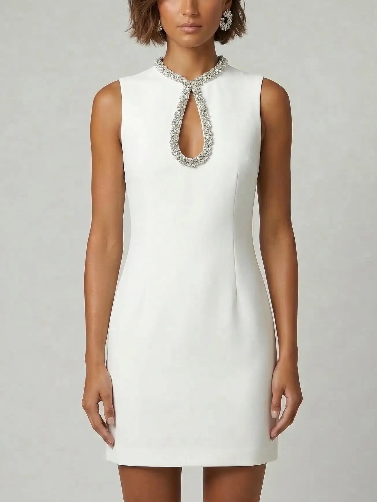 Embellished Keyhole Collar Sleeveless Mini Dress - Dresses