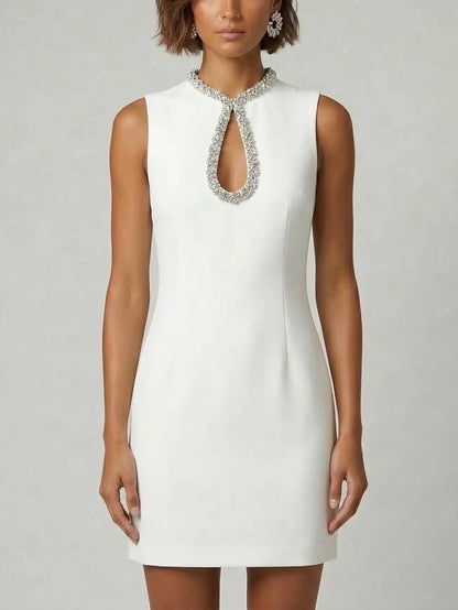 Embellished Keyhole Collar Sleeveless Mini Dress - Dresses