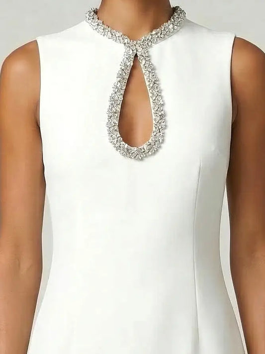 Embellished Keyhole Collar Sleeveless Mini Dress - Dresses