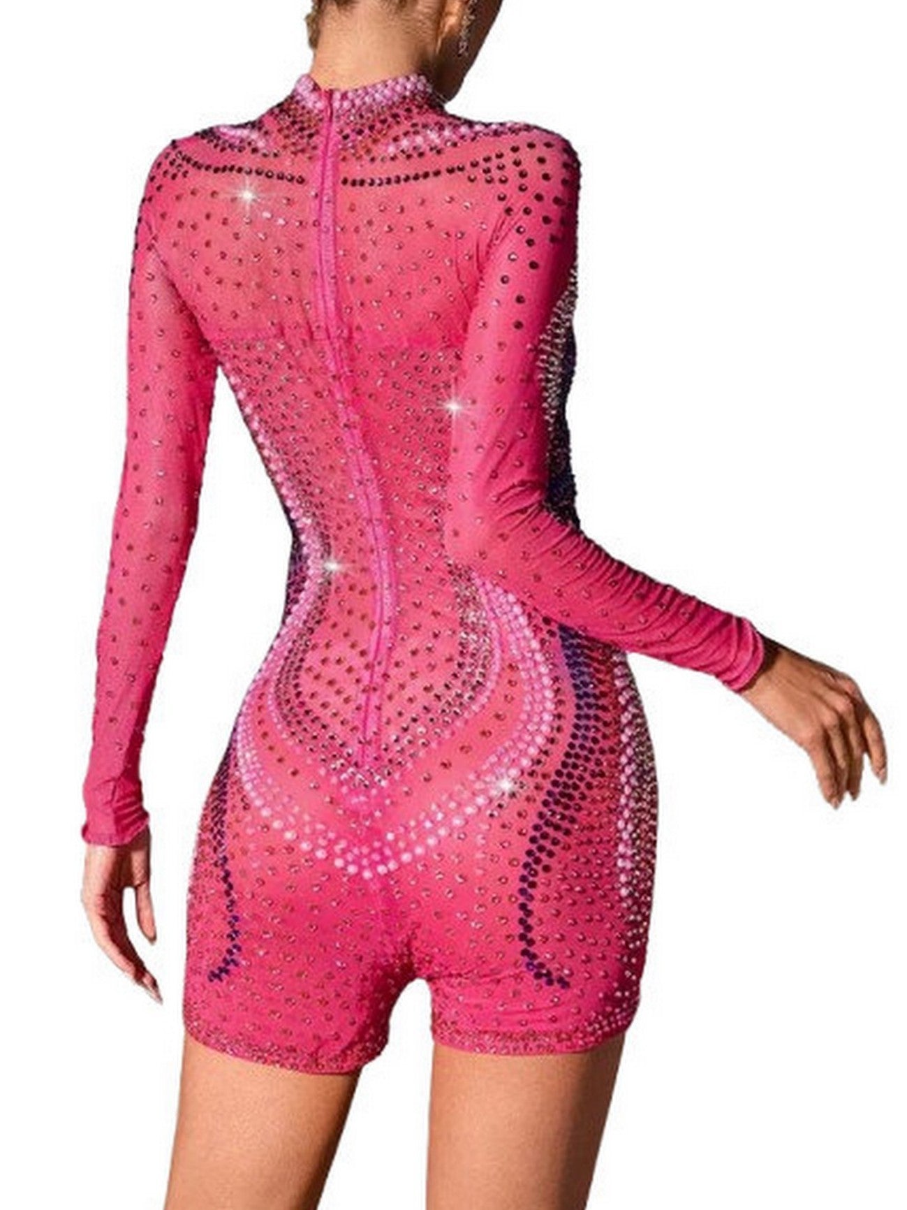 Embellished Long-Sleeve Stretch-Mesh Romper - Suits & Sets