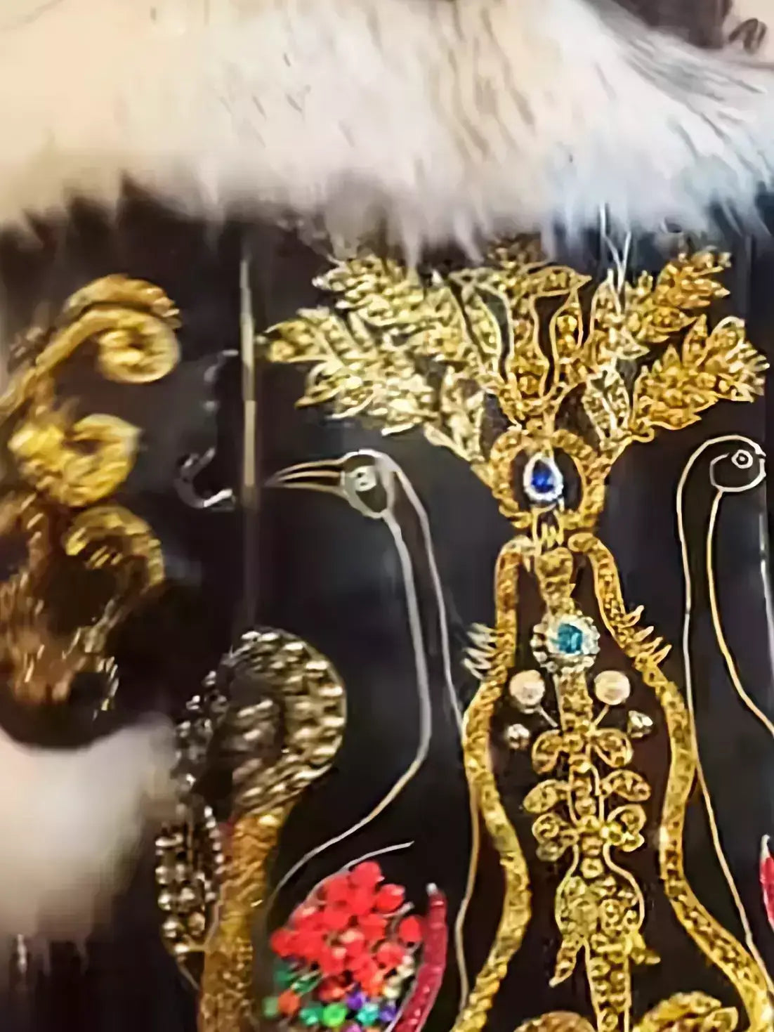 Embellished Long Black Coat with Faux-Fur Trim - Coats