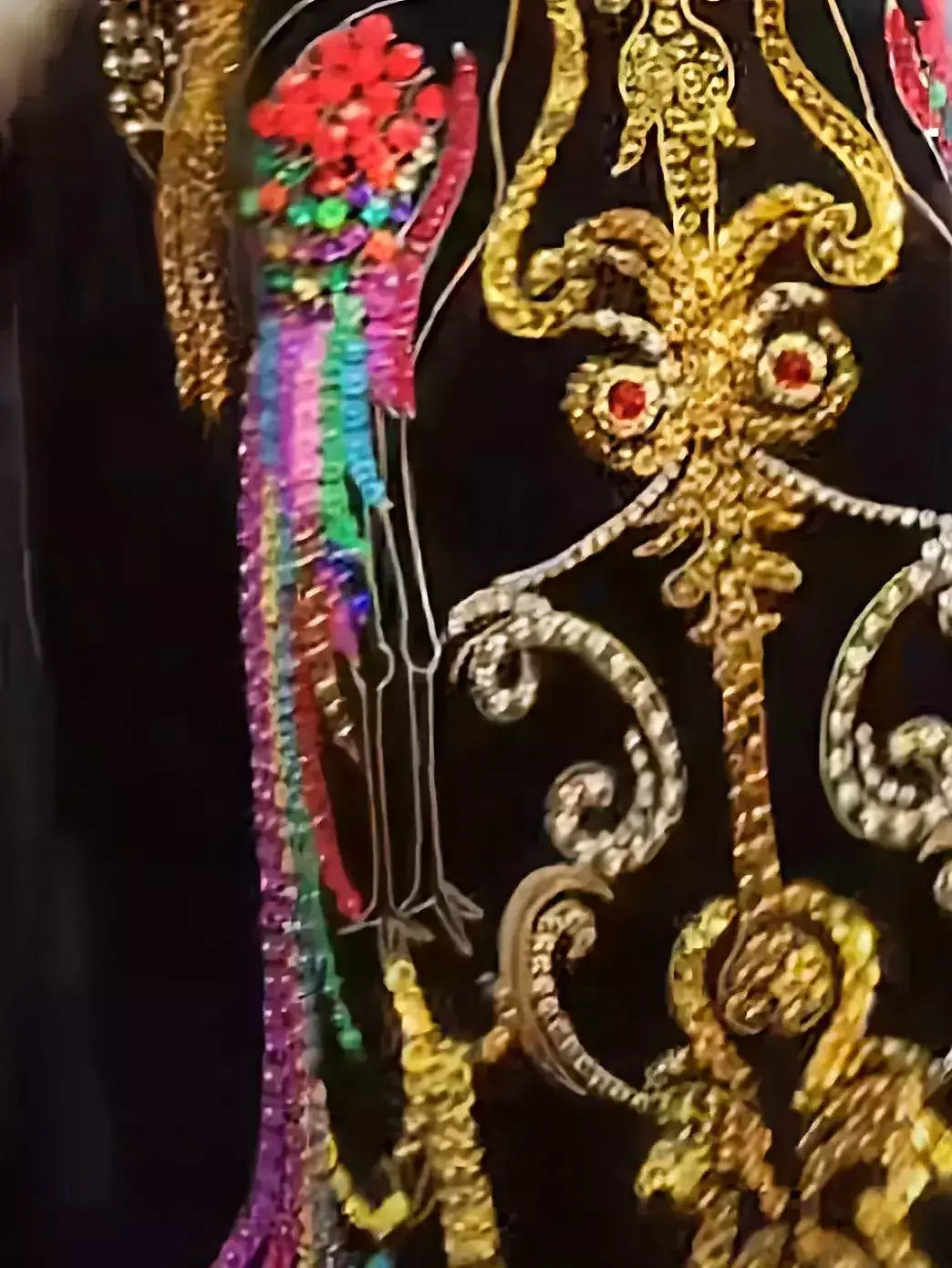 Embellished Long Black Coat with Faux-Fur Trim - Coats