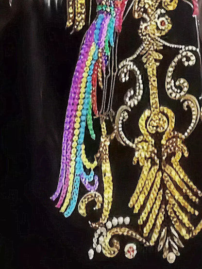 Embellished Long Black Coat with Faux-Fur Trim - Coats