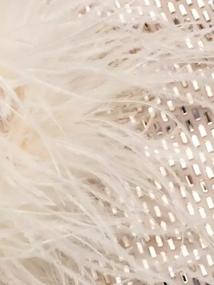 Embellished Long Sleeve Top with Feather Cuffs - Tops