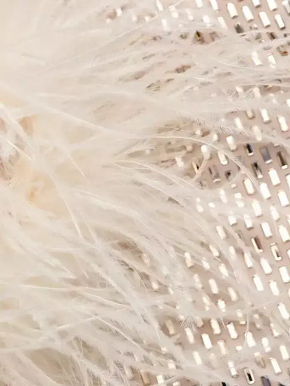 Embellished Long Sleeve Top with Feather Cuffs - Tops