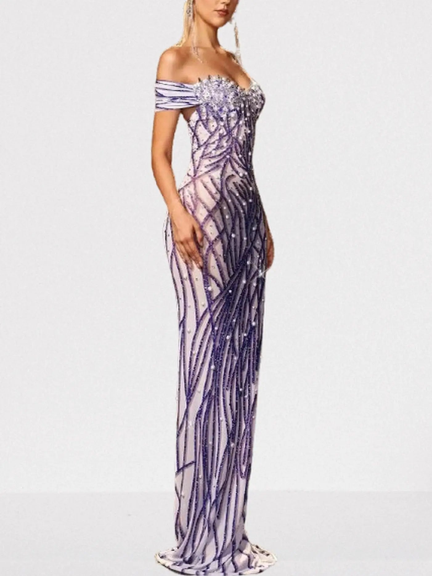 Embellished Off-Shoulder Pearl & Crystal Gown - Dresses