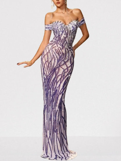 Embellished Off-Shoulder Pearl & Crystal Gown - Dresses