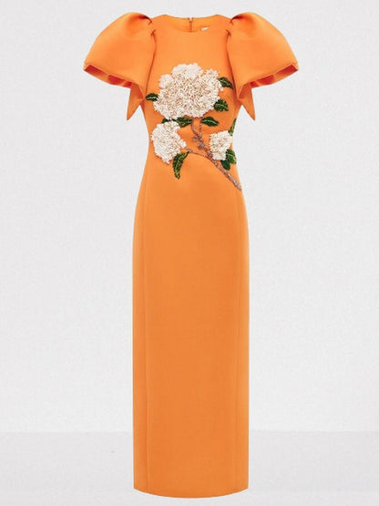 Embellished Puff-Sleeve Maxi Dress - Dresses