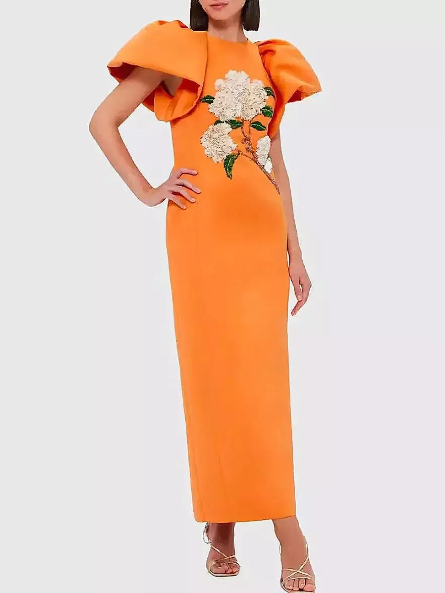 Embellished Puff-Sleeve Maxi Dress - Dresses