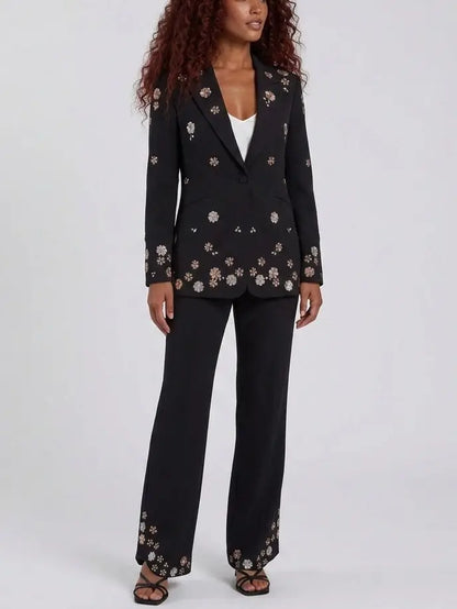 Embellished Single-Breasted Blazer and Pant Suit - Suits & Sets