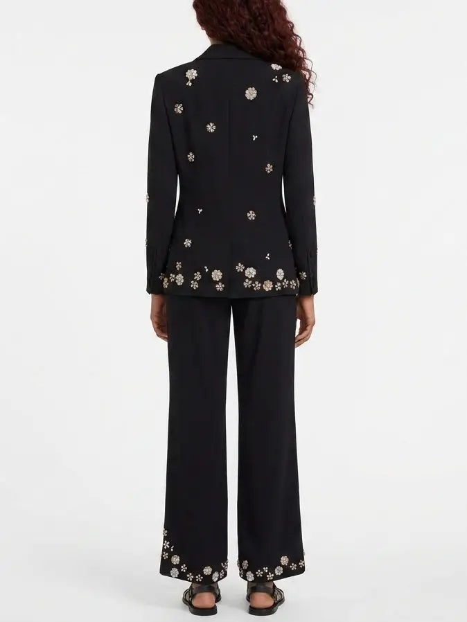 Embellished Single-Breasted Blazer and Pant Suit - Suits & Sets