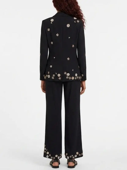 Embellished Single-Breasted Blazer and Pant Suit - Suits & Sets