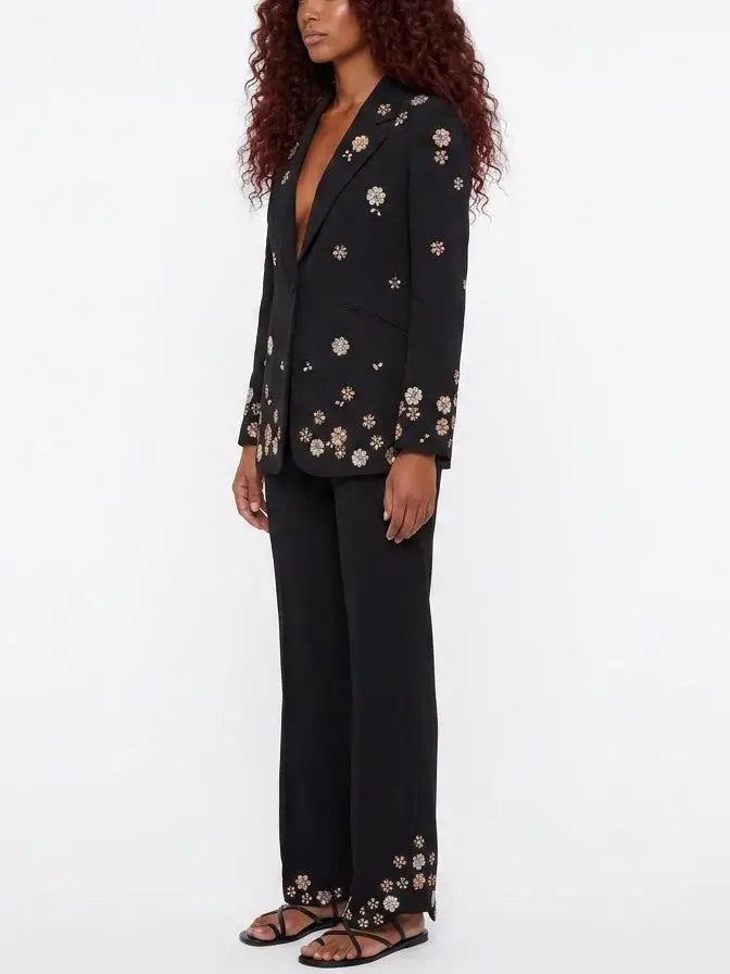 Embellished Single-Breasted Blazer and Pant Suit - Suits & Sets