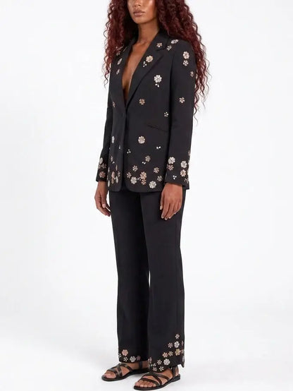 Embellished Single-Breasted Blazer and Pant Suit - Suits & Sets