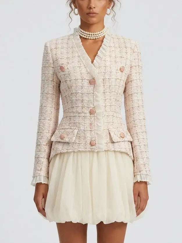 Tweed Mini Dress with Blazer Detail - Dresses