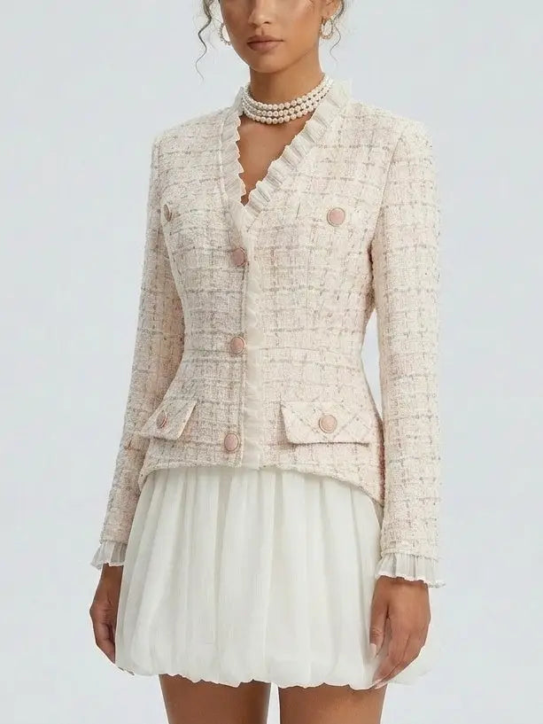 Tweed Mini Dress with Blazer Detail - Dresses