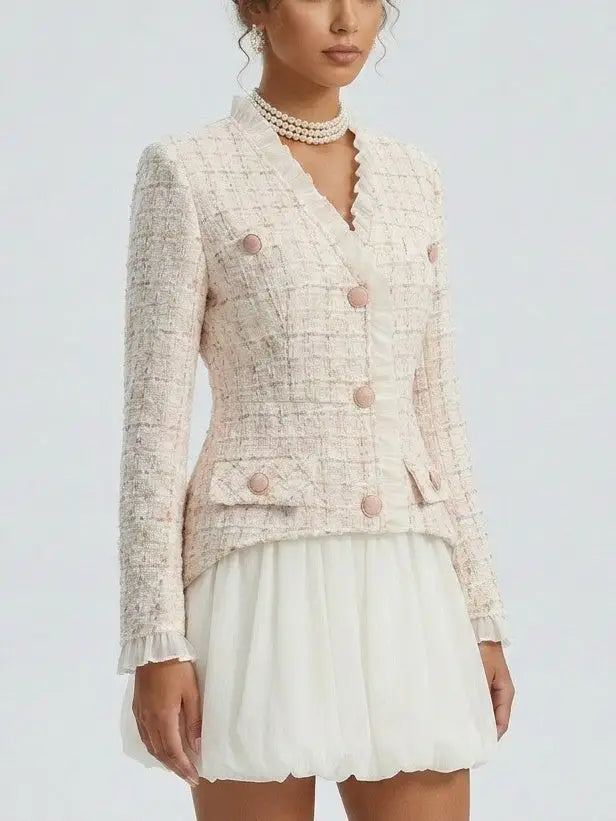 Tweed Mini Dress with Blazer Detail - Dresses